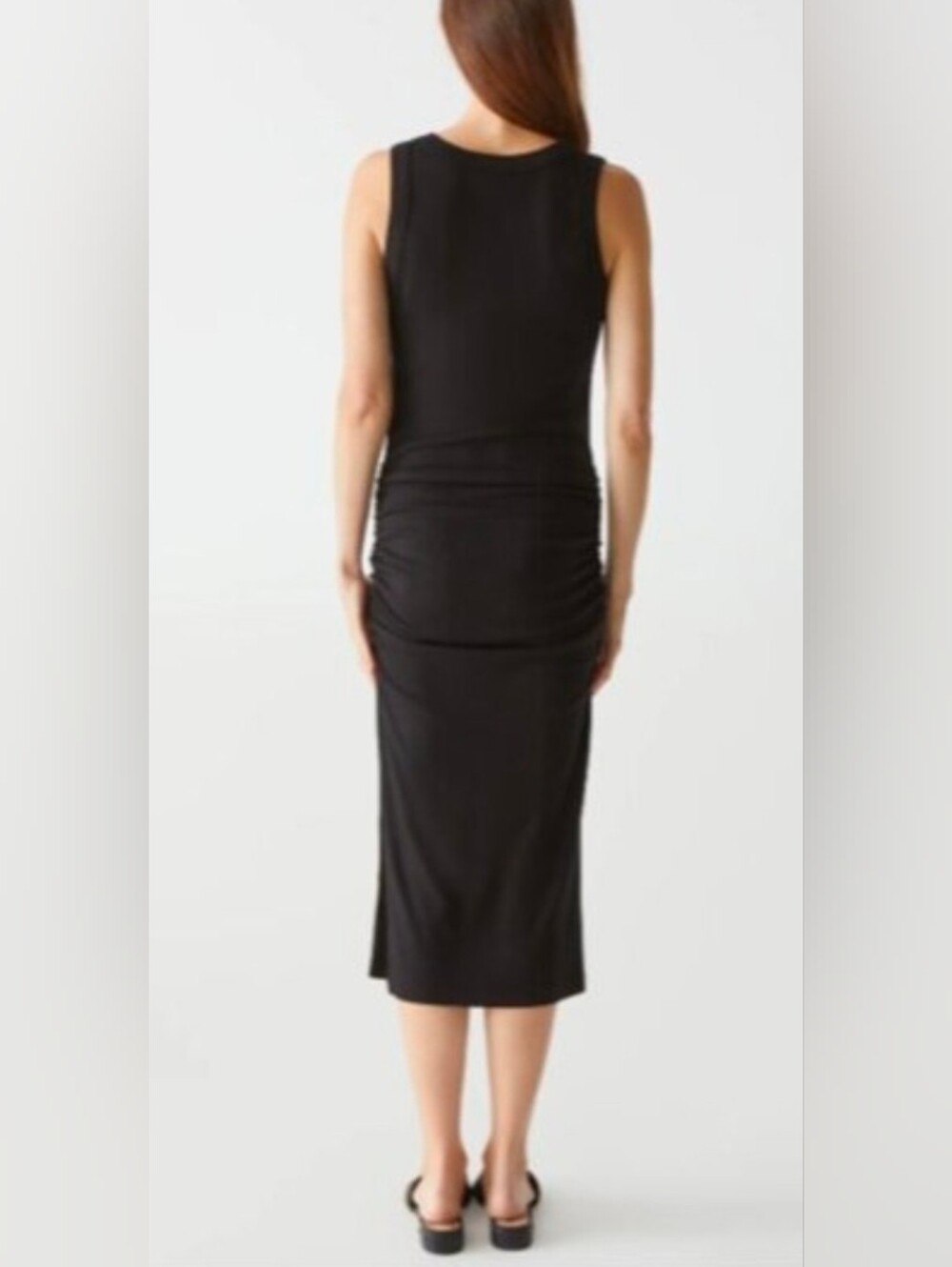 NWT Michael Stars Black Ruched Midi Dress Womens Size Small - Picture 2 of 12